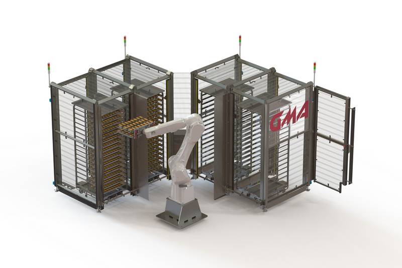 robotic pick and place system for baking trays